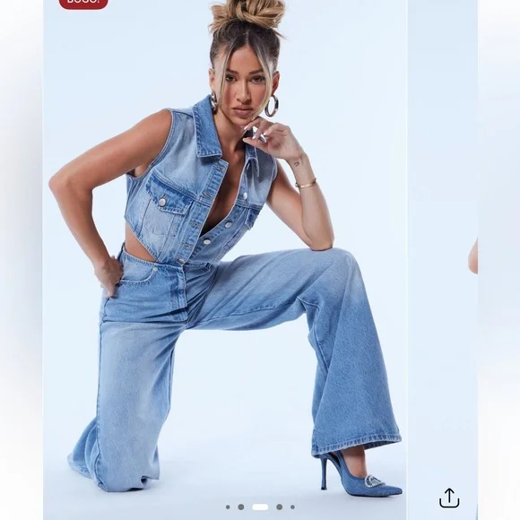 Fashion Nova Baylin Cutout Denim Jumpsuit – Size L – NWT - Picture 4 of 13